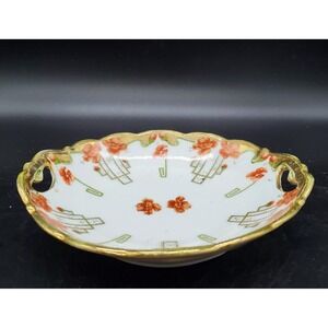 Antique Hand Painted Nagoya SNB Nippon Beaded‎ Gold Red Flower Candy Nut Dish